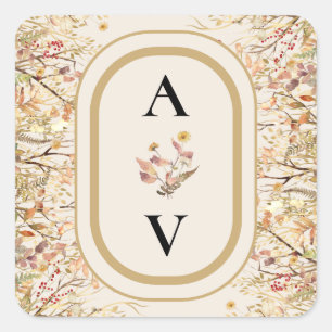 Elegantes Rustic Fall Beige Wedding Monogram Quadratischer Aufkleber