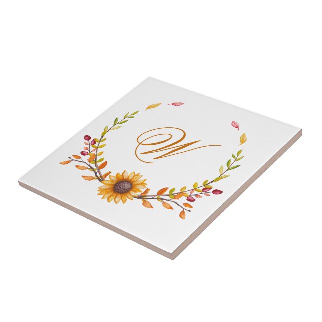 Elegantes Rustic Fall Floral Bouquet Monogramm Fliese (Seite)