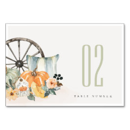 Elegantes Rustic Fall Pumpkin Leafy Floral Wheel Tischnummer
