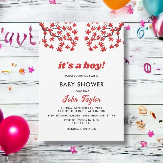 Elegantes Rustic Fall Red Blätter Boho Baby Shower Einladung (Von Creator hochgeladen)