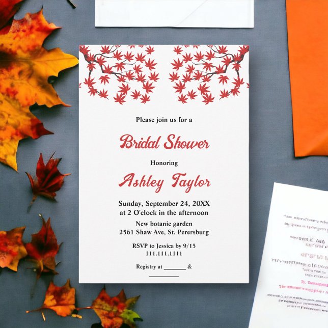 Elegantes Rustic Fall Red Blätter Boho Brautparty Einladung (Von Creator hochgeladen)