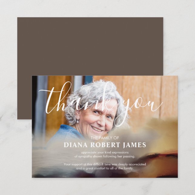 Elegantes rustikales Abstrakt Typografie Beileid F Dankeskarte (Vorne/Hinten)