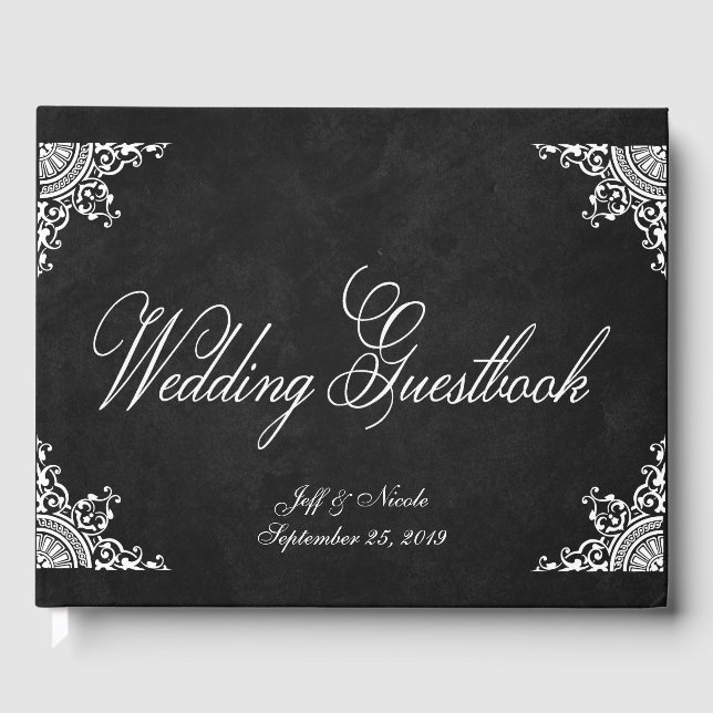 Elegantes Rustikales Black Chalkboard Wedding Gues Gästebuch (Vorderseite)