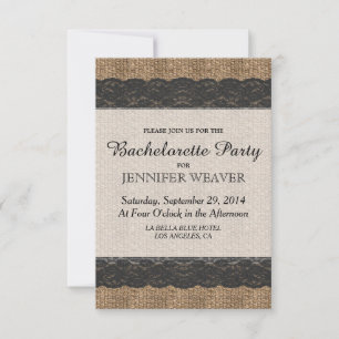 Elegantes Rustikales Black Lace und Jute Design Einladung