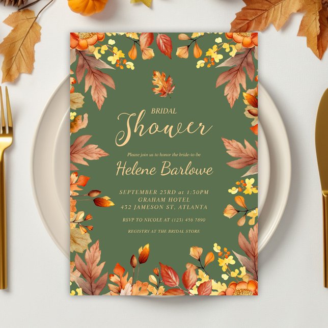 Elegantes Rustikales Brautparty Herbst Einladung (Sage Green Elegant Fall Bridal Shower Invitation)