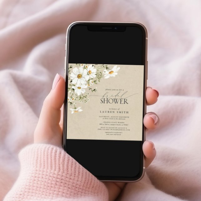 Elegantes Rustikales CalliWatercolor Daisy Brautpa Einladung (Von Creator hochgeladen)