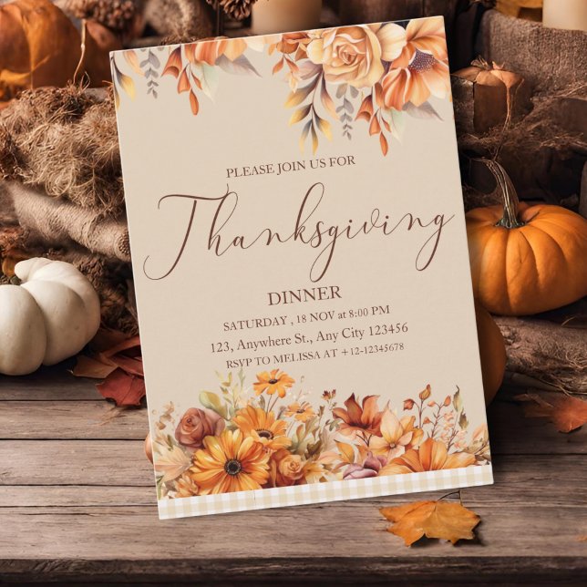 Elegantes Rustikales Erntedank Abendessen Einladung (Von Creator hochgeladen)