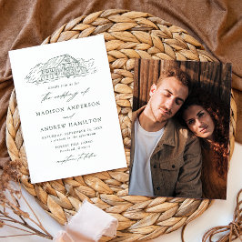 Elegantes Rustikales Grünes Foto Hochzeit Einladung