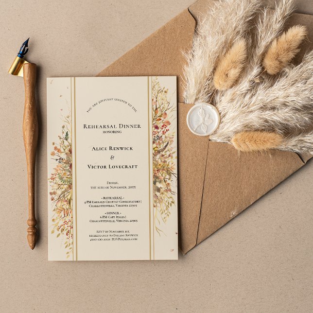 Elegantes Rustikales Herbstbeige Hochzeitsessen Pr Einladung (Von Creator hochgeladen)