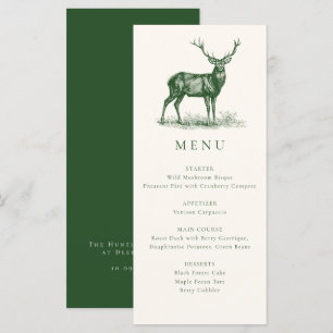 Elegantes Rustikales Hirschfest Grünes Jagdfest Menükarte
