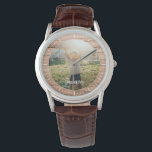 Elegantes rustikales Holz Individuelle Name Foto Armbanduhr<br><div class="desc">Perfektes Geschenk für Großeltern! Diese moderne Armbanduhr mit rustikalem Foto und personalisiertem Namen in mittelbrauner Holzpaneelenlandschaft.</div>