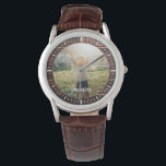 Elegantes rustikales Holz Individuelle Name Foto Armbanduhr<br><div class="desc">Perfektes Geschenk für den besten Vater aller Zeiten! Diese moderne Armbanduhr mit ihrem personalisierten Namen und einem Foto aus dunkelbraunem Holz.</div>