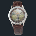 Elegantes rustikales Holz Individuelle Name Foto Armbanduhr<br><div class="desc">Perfektes Geschenk für den besten Vater aller Zeiten! Diese moderne Armbanduhr mit ihrem personalisierten Namen und einem Foto aus dunkelbraunem Holz.</div>