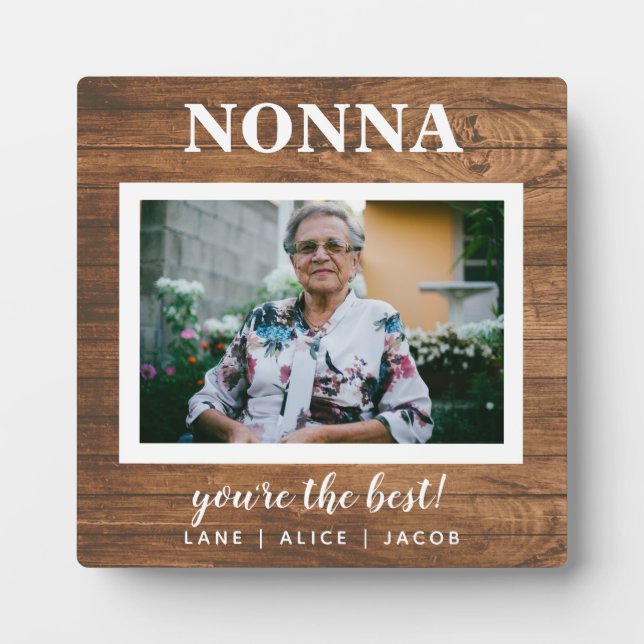 Elegantes rustikales Holz Nonna Custom Foto Plaque Fotoplatte (Vorderseite)