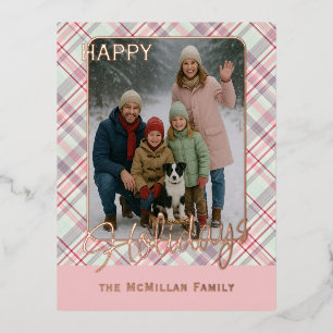 Elegantes rustikales Kariertes Muster Gold Folien Feiertagspostkarte