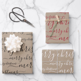 Elegantes Rustikales Kraftpapier Frohe Weihnachtss Geschenkpapier Set
