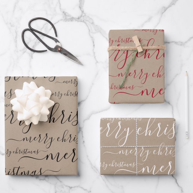 Elegantes Rustikales Kraftpapier Frohe Weihnachtss Geschenkpapier Set (Vorderseite)