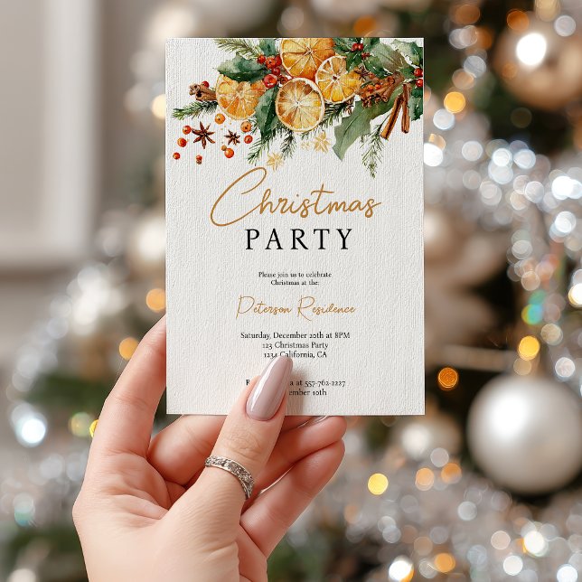 Elegantes rustikales Orange und Pine Christmas Par Einladung (Elegant Rustic Orange and Pine Christmas Party Invitation)