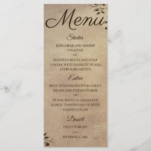 Elegantes Rustikales Papierschnitzel-Design Menükarte