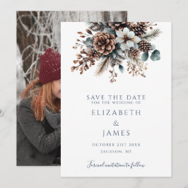 Elegantes Rustikales Pinecones Foto Hochzeit Save The Date