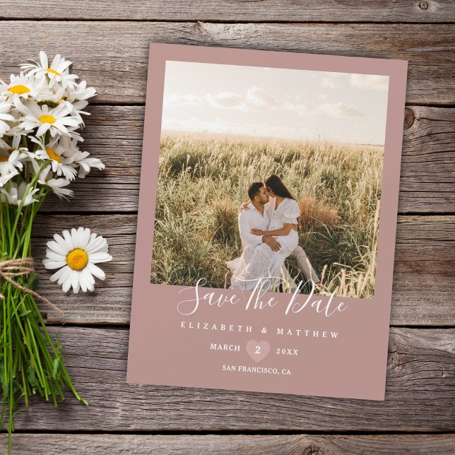 Elegantes rustikales Rosa Foto Hochzeit speichern  Magnetkarte (Von Creator hochgeladen)