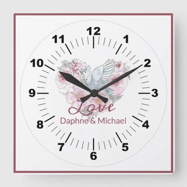 Elegantes rustikales rosa Modernes Chic Quadratische Wanduhr (Vorderseite)