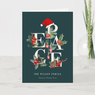 Elegantes rustikales Rot Grün Frieden Weihnachtsla Feiertagskarte