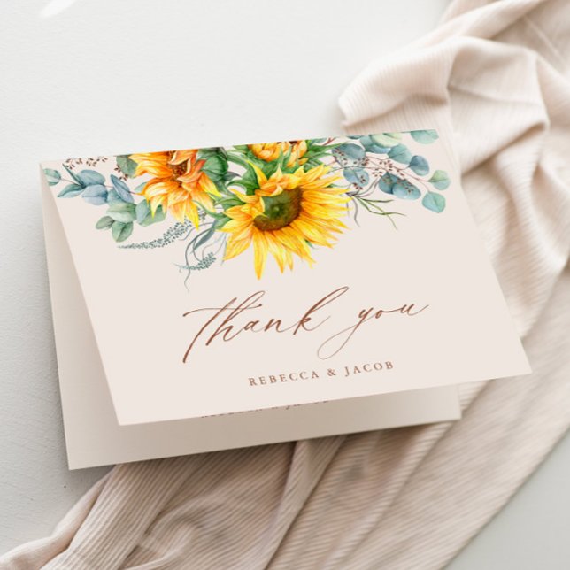 Elegantes rustikales Sonnenblumen-Brautparty Dankeskarte (Elegant rustic sunflower eucalyptus wedding bridal shower thank you card.)