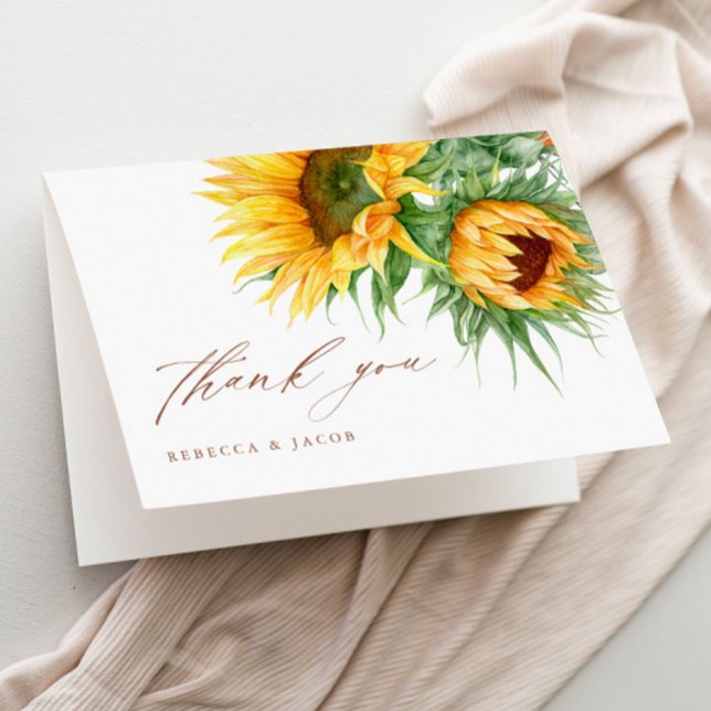 Elegantes rustikales Sonnenblumen-Brautparty Dankeskarte (Rustic sunflower script bridal shower thank you cards.)