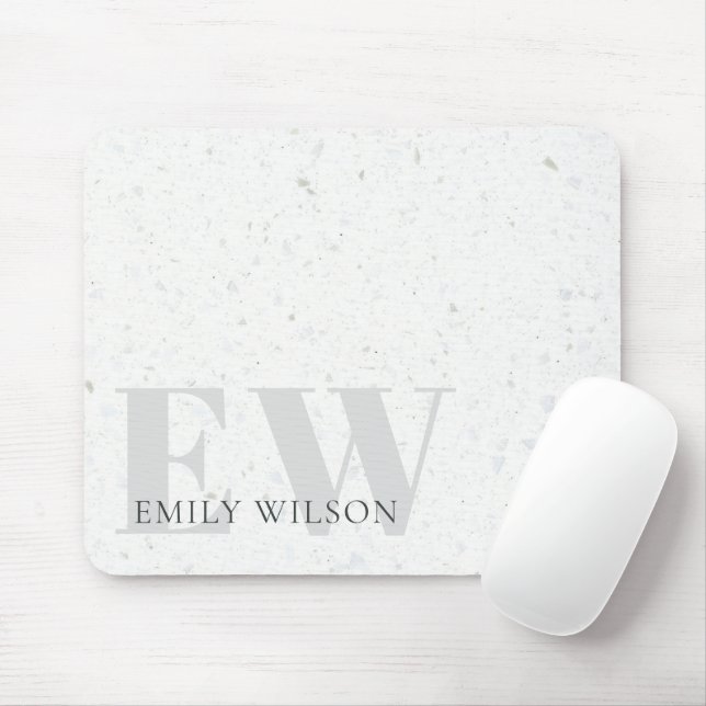 Elegantes rustikales Terrazzo Stone Gray Name Mono Mousepad (Mit Mouse)