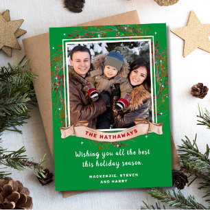 Elegantes rustikales WeihnachtsfamilienFoto Feiertagskarte