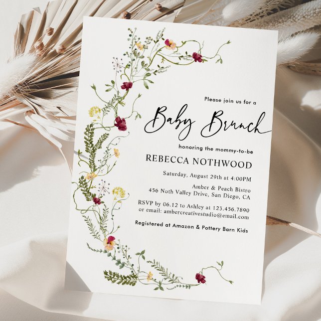 Elegantes Rustikales Wildblume Baby Brunch Einladung (Von Creator hochgeladen)