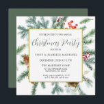 Elegantes rustikales Winter Botanisches Weihnachts Einladung<br><div class="desc">Dieses quadratische DIY-Template verfügt über einen goldenen Rahmen mit Kiefernästen,  roten Beeren und Kiefernzapfen. Der weiße Raum verleiht ihm ein offenes und elegantes Gefühl.</div>