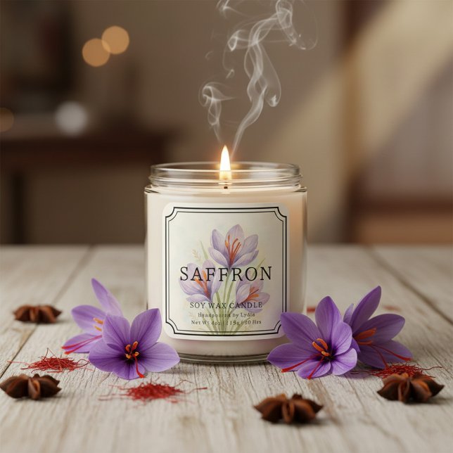 Elegantes Saffron Soy Wax Candle Business Label Quadratischer Aufkleber (Von Creator hochgeladen)