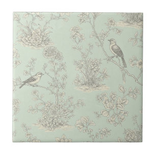 Elegantes Sage Bird Botanisches Toile-Muster Fliese