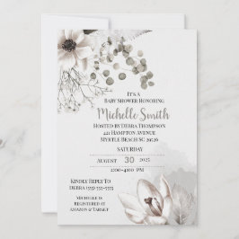 Elegantes Sage Cream Floral Baby Dusche Einladung