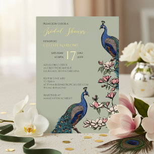 Elegantes Sage Floral Peacock Brautparty Folieneinladung