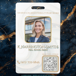 Elegantes Sage Gold Makler Foto ID/QR Code Kontakt Ausweis