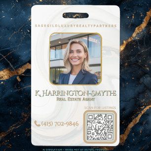 Elegantes Sage Gold Makler Foto ID/QR Code Kontakt Ausweis