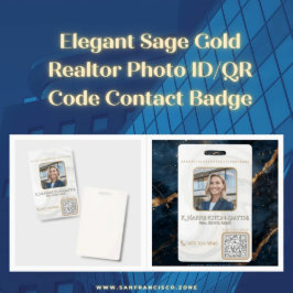 Elegantes Sage Gold Makler Foto ID/QR Code Kontakt Ausweis