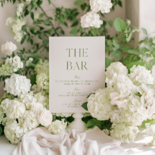 Elegantes Sage Green & Beige Wedding Bar Sign Einladung
