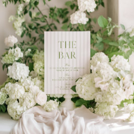 Elegantes Sage Green & Beige Wedding Bar Sign Einladung