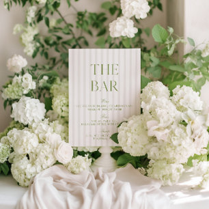 Elegantes Sage Green & Beige Wedding Bar Sign Einladung