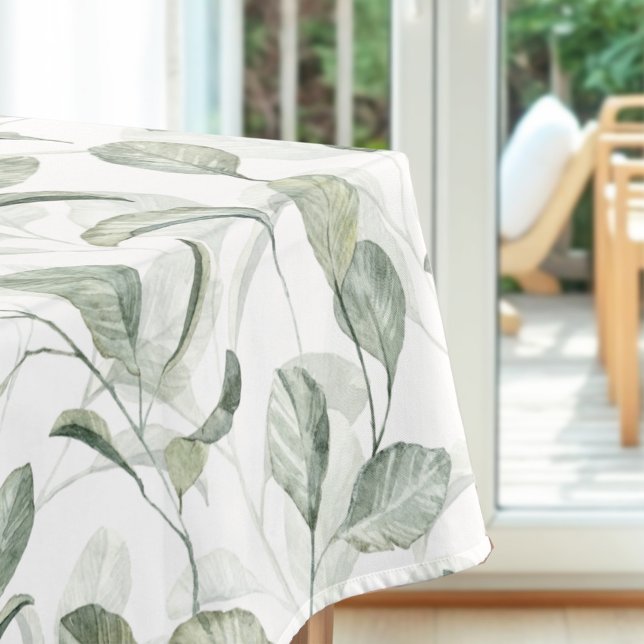 Elegantes Sage Green Blätter Wasserfarben Muster Tischdecke (Elegant Sage Green Leaves Watercolor Pattern Tablecloth)