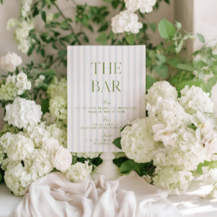 Elegantes Sage Green & Blue Striped Wedding Bar Si Einladung