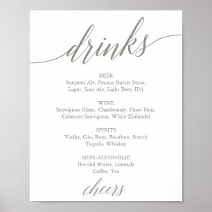 Elegantes Sage Green Calligraphy Drink Menu Schild