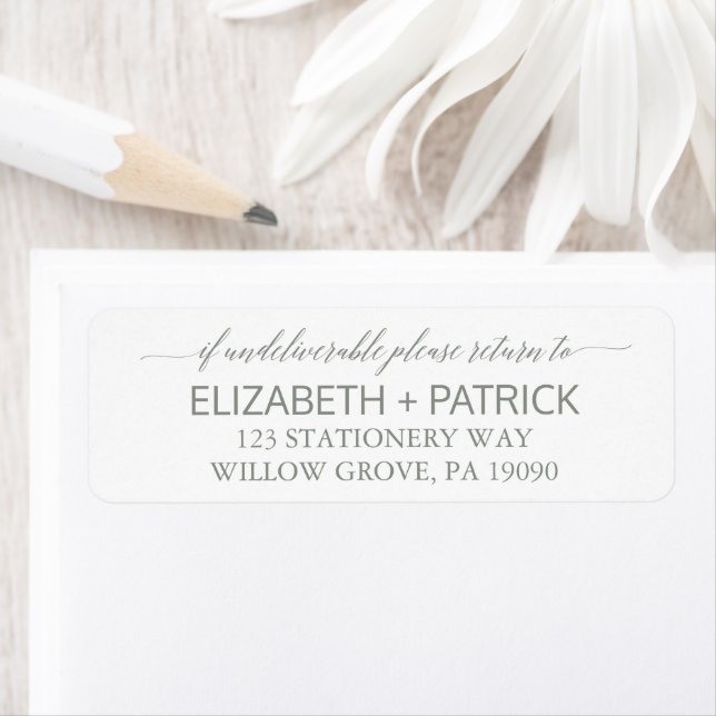 Elegantes Sage Green Calligraphy Wedding Label (Insitu)