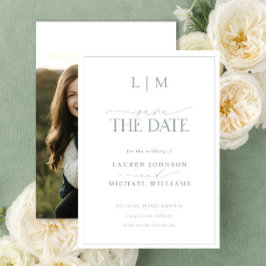 Elegantes Sage Green Classy Monogram Foto Hochzeit Save The Date