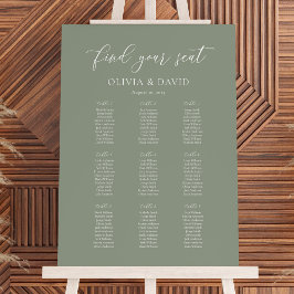 Elegantes Sage Green Color 9 Tabelle Seating Chart Poster
