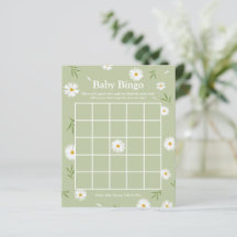 Elegantes Sage Green Daisies Baby Shower Bingo Spi